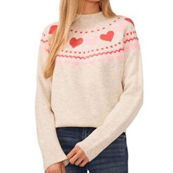 Cece heart love Fair isle mock neck sweater XS - Picture 2 of 6